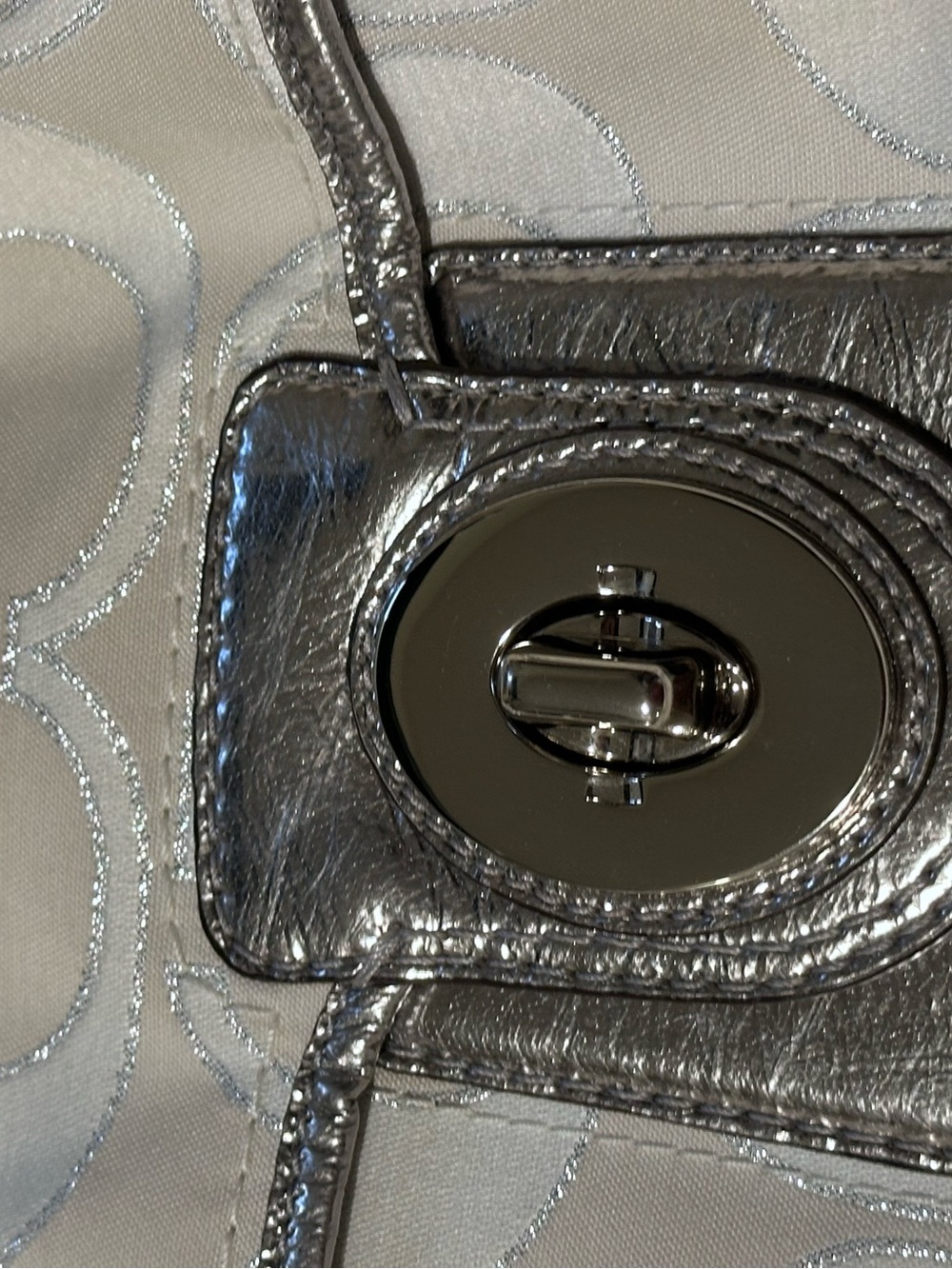 Coach Metallic Silver Signature Turnlock Satchel Y2K Handbag - Picture 7 of 15